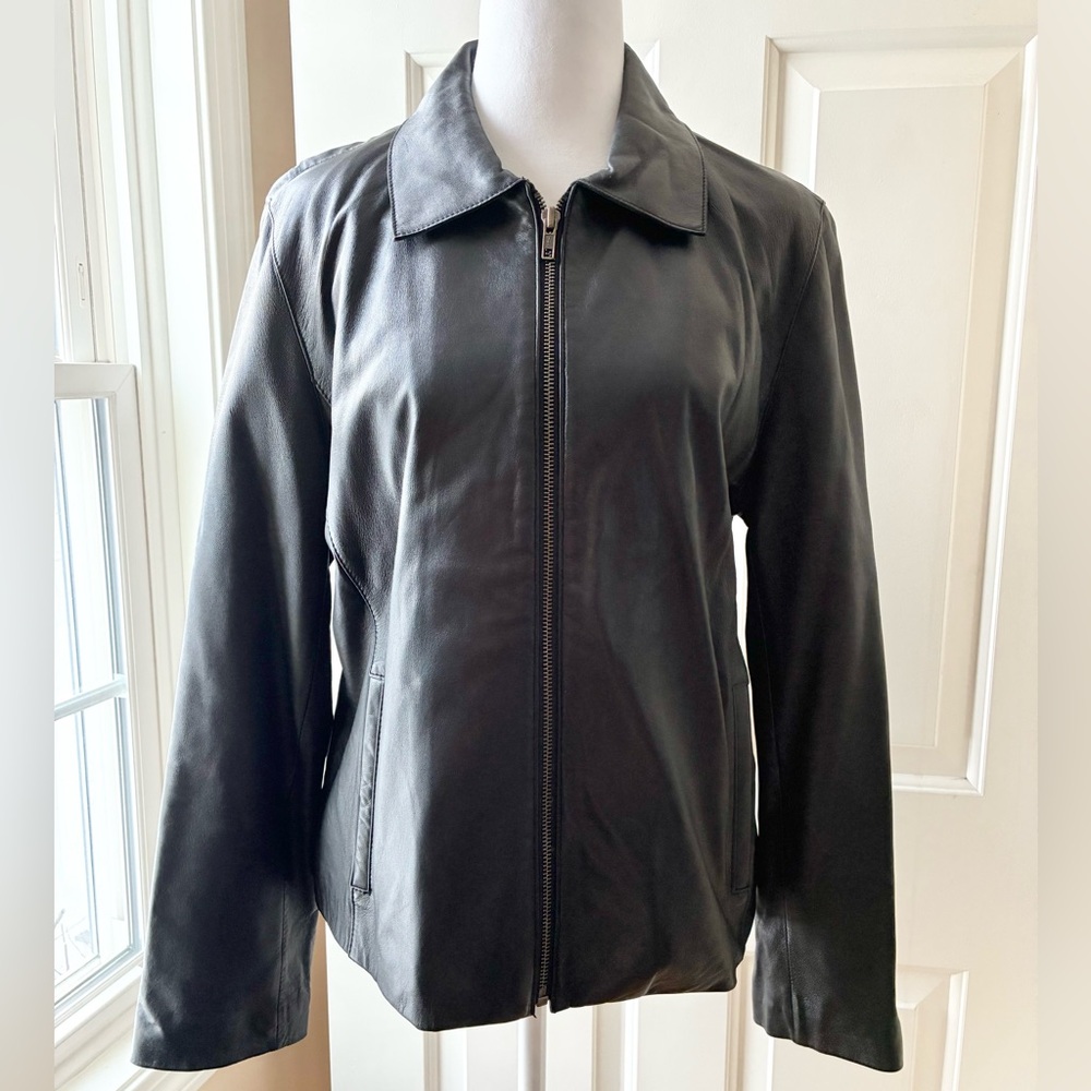 Garson By Rem Garson Women's Leather Jacket Front Zip Collar Black Size M